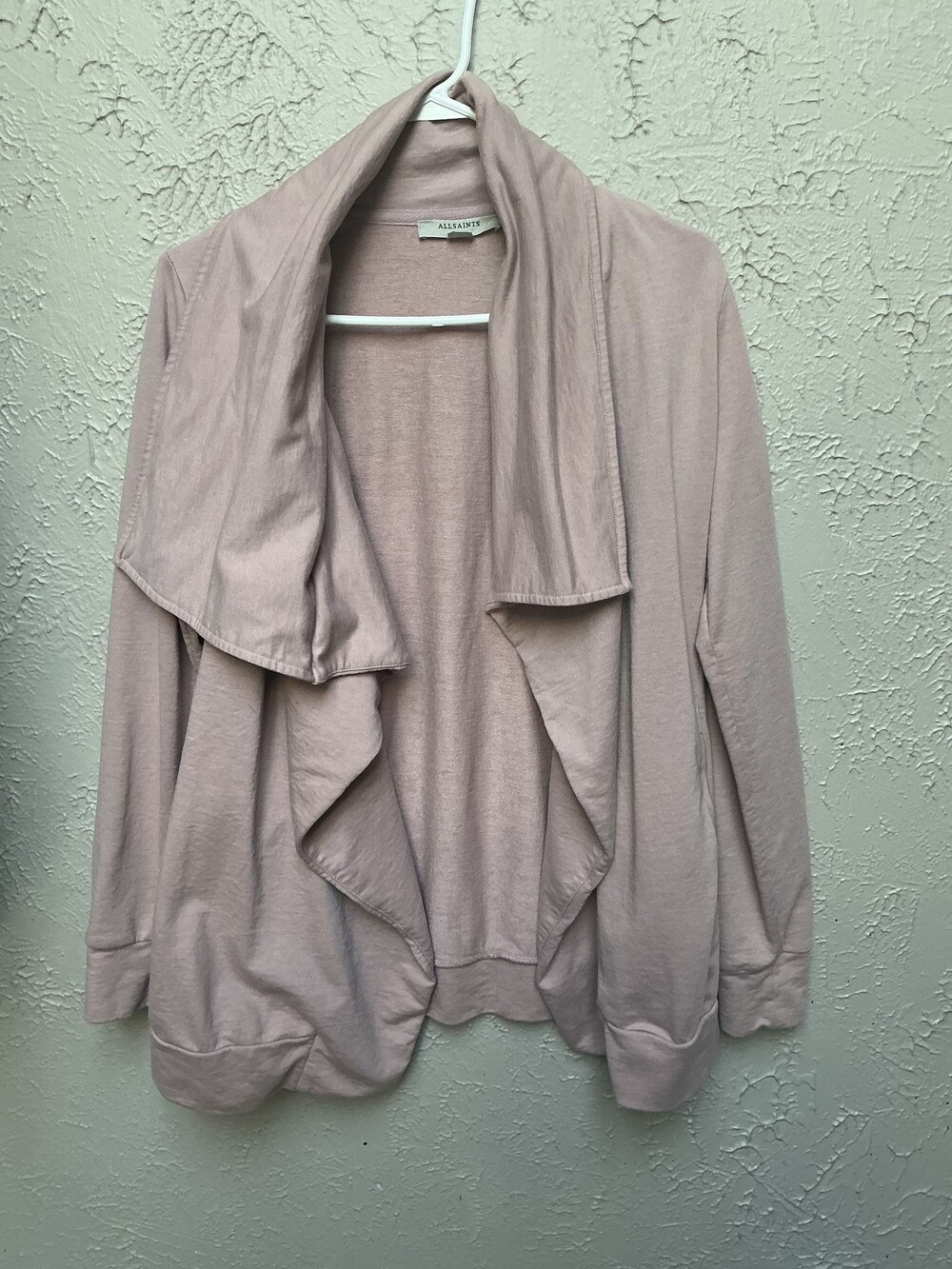 AllSaints Medium Light Pink Open Front Cardigan Sweater